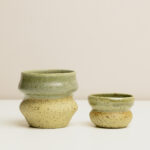 kubeczek Syrenka, ceramiczne kubeczki do espresso z piegowatej gliny, szkliwione na zielono