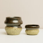 kubeczek Syrenka, ceramiczne kubeczki do espresso z piegowatej gliny, szkliwione na ciemny brokatowy brąz